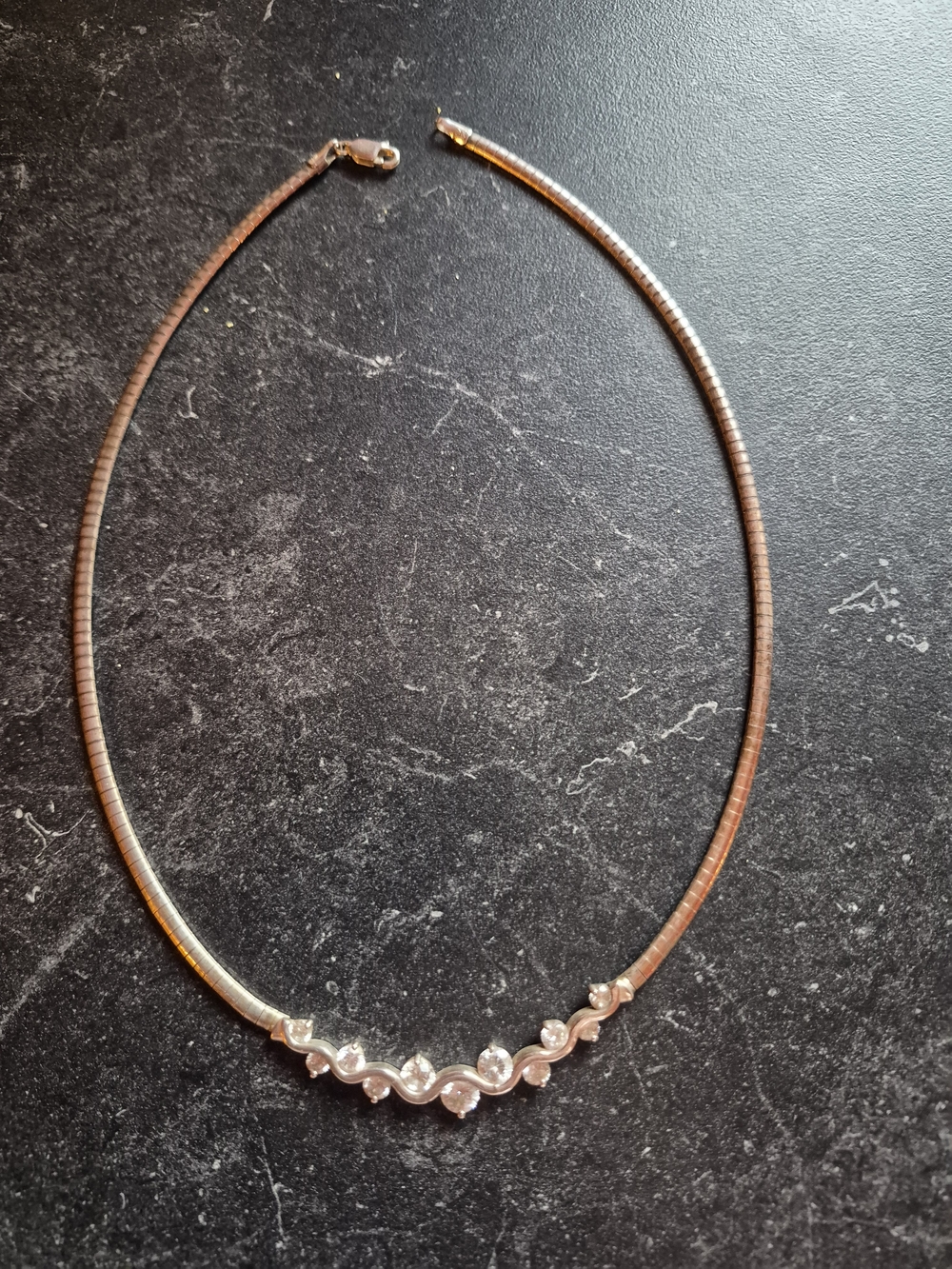 Elegant 925 Silver Omega Chain Collar Crystal Wave Necklace
